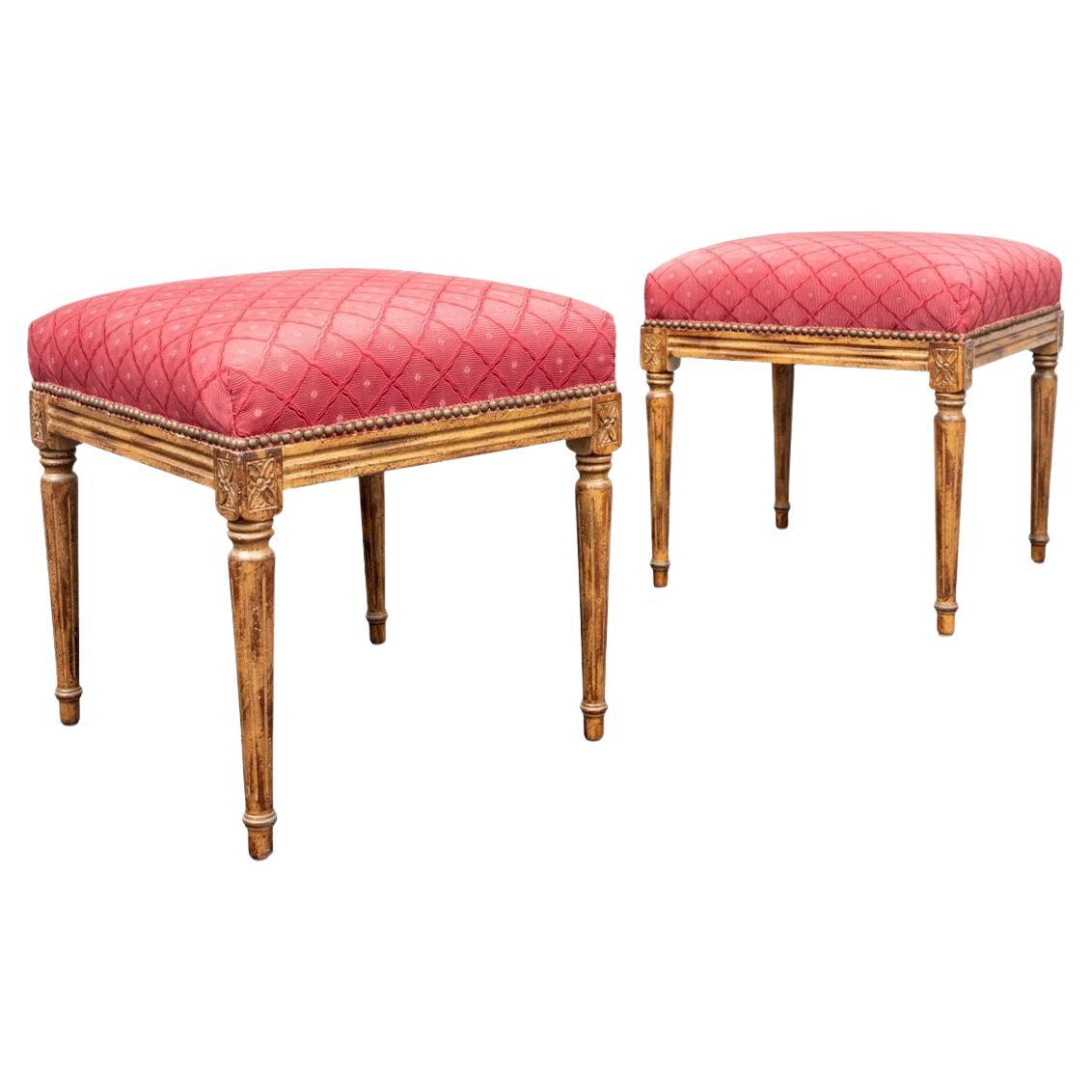 Pair of Fine Custom French Style Upholstered Foot Stools