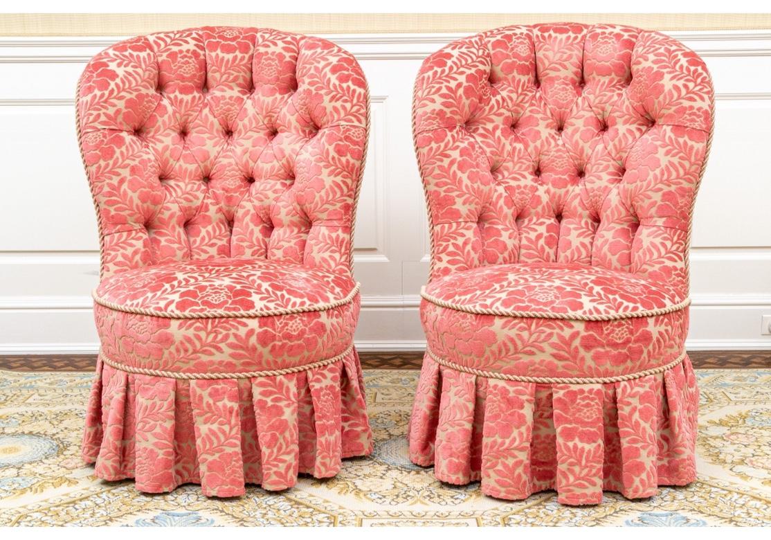 Velvet Pair of Fine Custom Upholstered Fireside Chairs