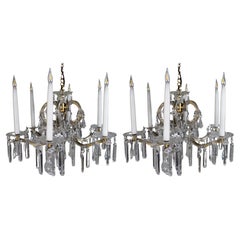 Pair of Fine Cut Crystal 6 Light Chandeliers