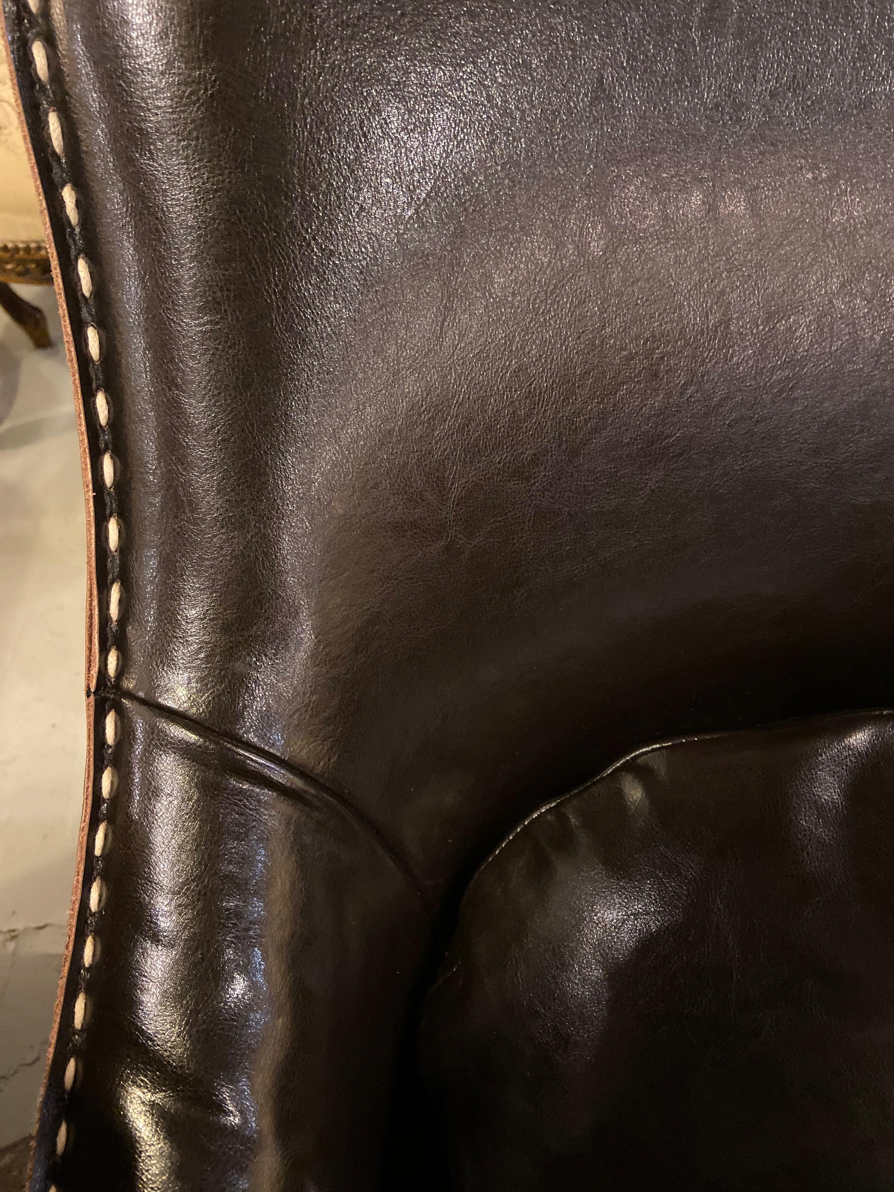 Pair of Fine Dark Brown Leather Rocking Club Chairs, Mid-Century Modern Style 5