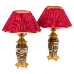 Pair of Fine Earthenware Lamps from Satsuma, circa 1880