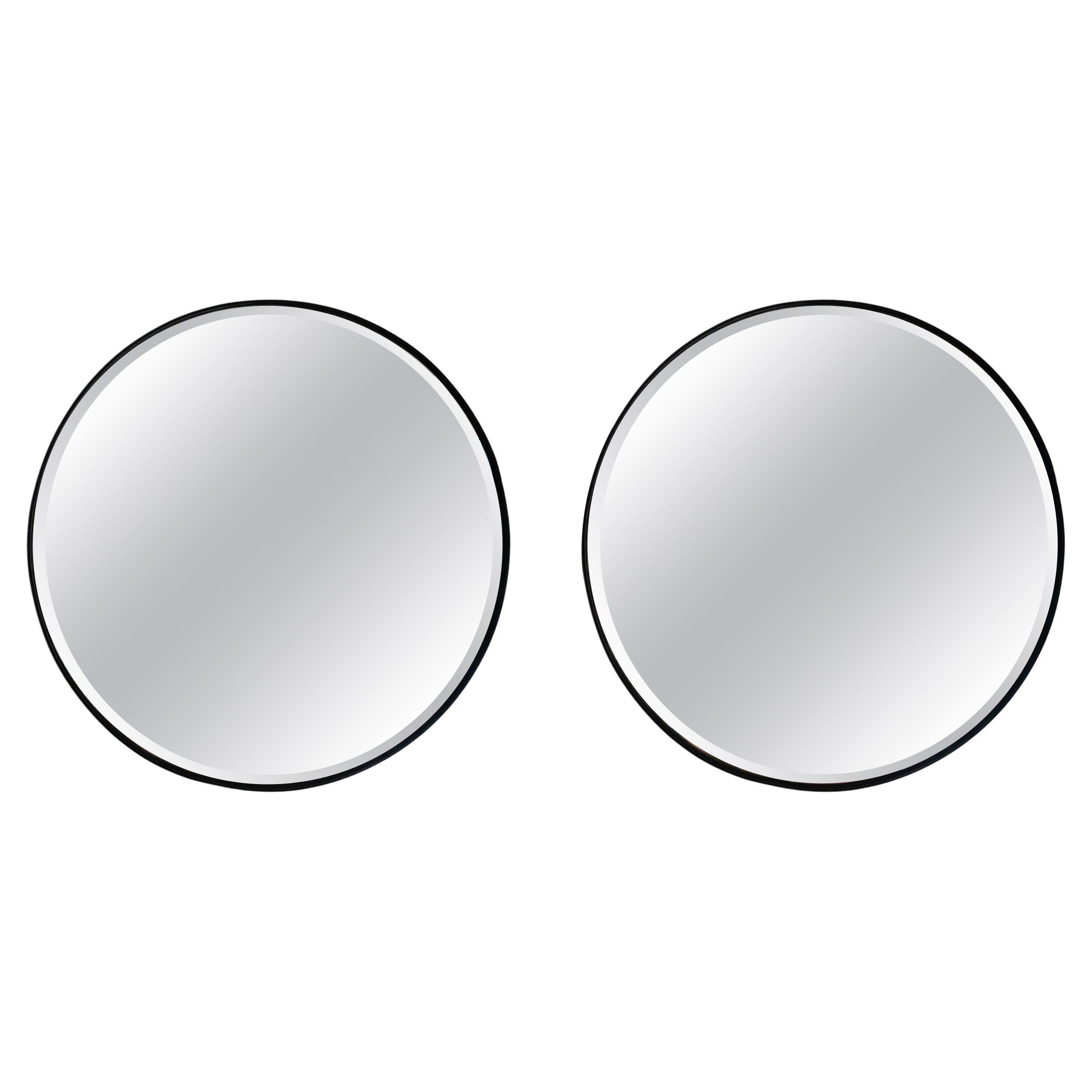 Paar feinkantige runde Art Deco Mirrors aus den 1930er Jahren