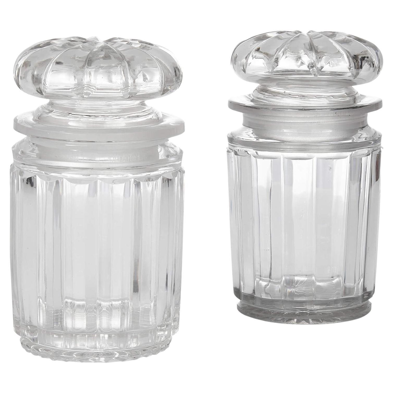 Pair of Fine English Glass Jars with Fitted Stoppers For Sale