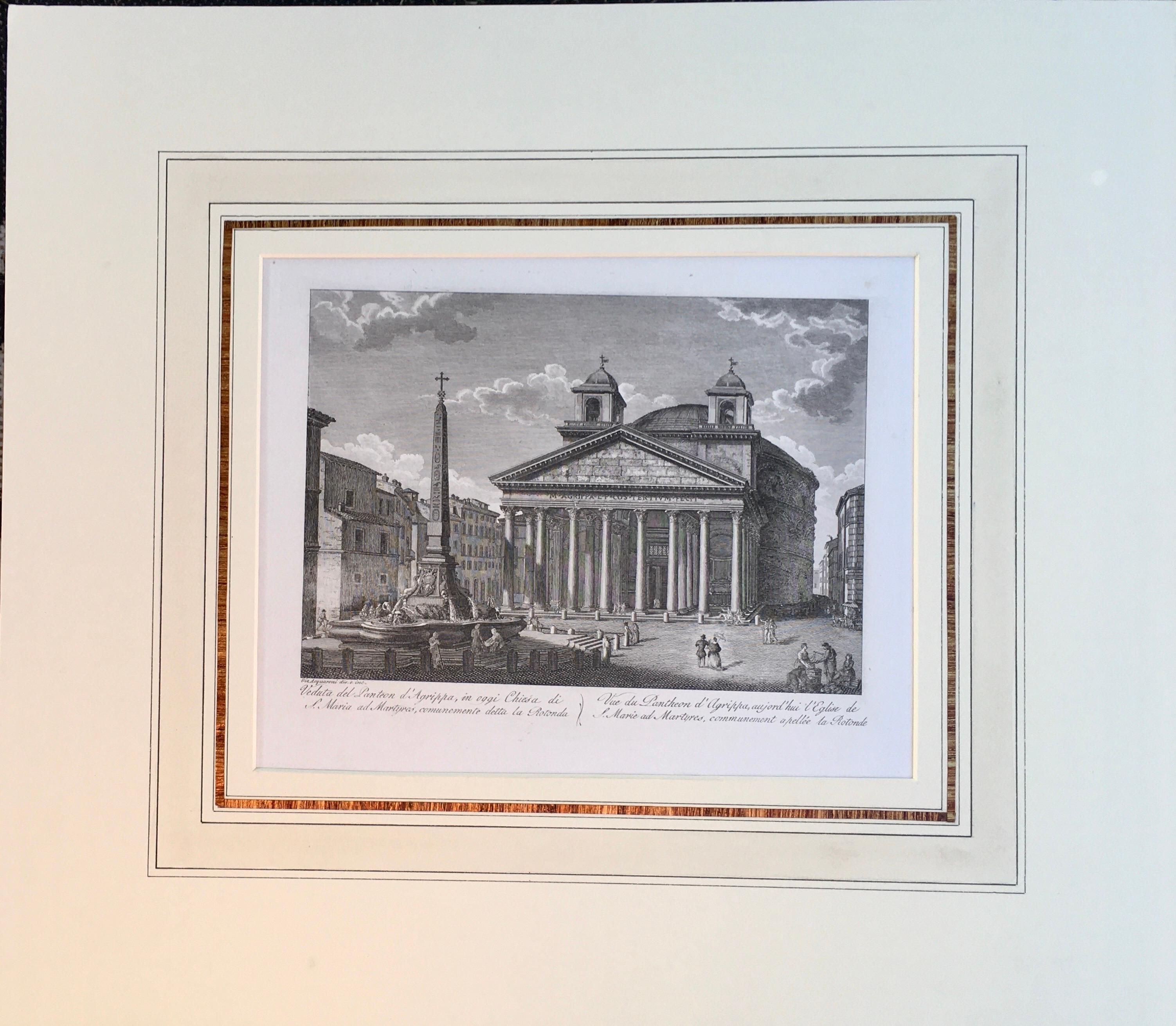 Classical Roman Pair of Fine Engravings of City of Rome, Italy, Matted, Printed in 1816  For Sale
