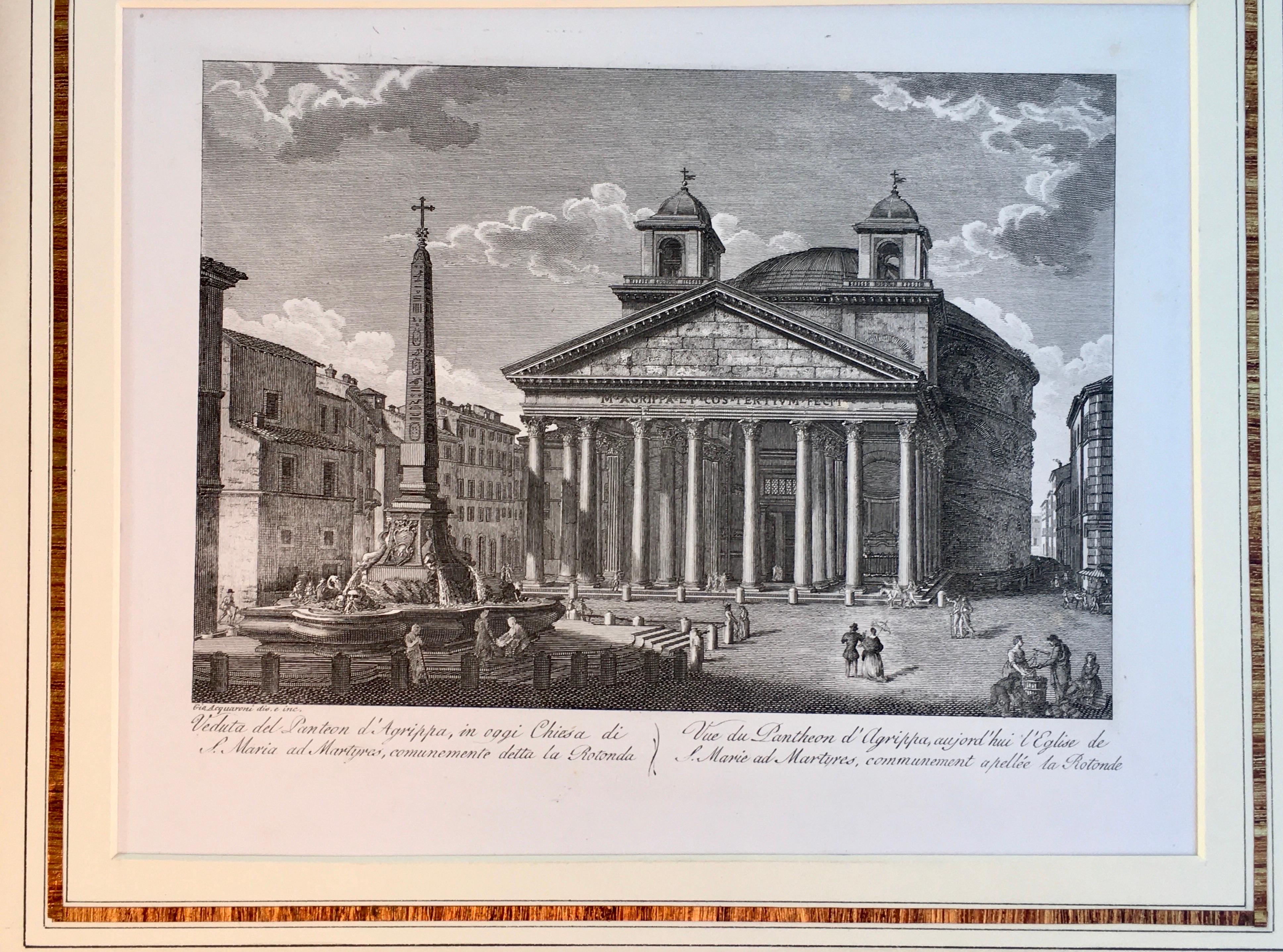 Italian Pair of Fine Engravings of City of Rome, Italy, Matted, Printed in 1816  For Sale