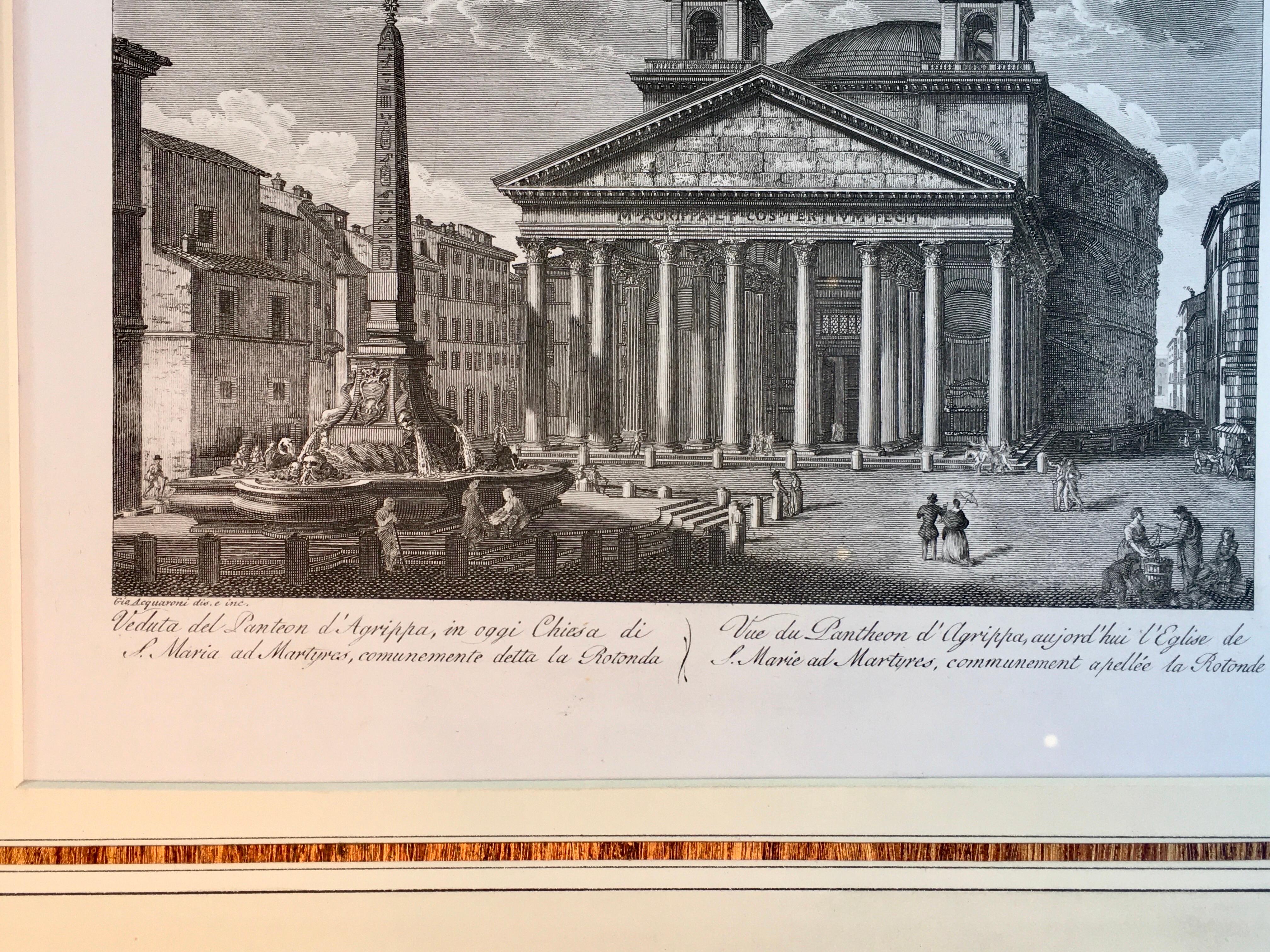 Pair of Fine Engravings of City of Rome, Italy, Matted, Printed in 1816  In Good Condition For Sale In Palm Springs, CA