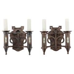 Pair of Fine Forged Iron Two-Arm Sconces
