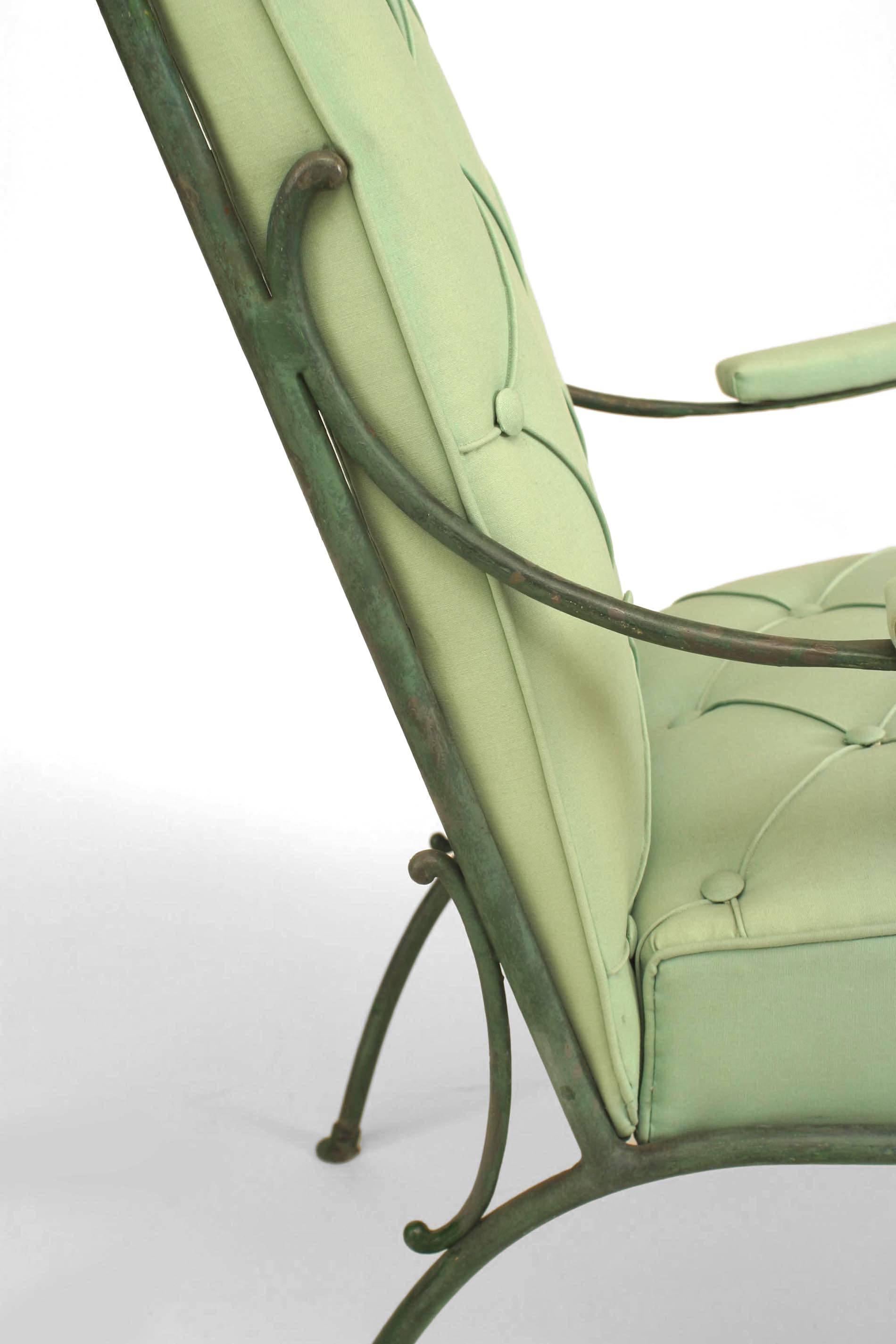 Pair of French Green Cushions Iron Armchairs For Sale 3