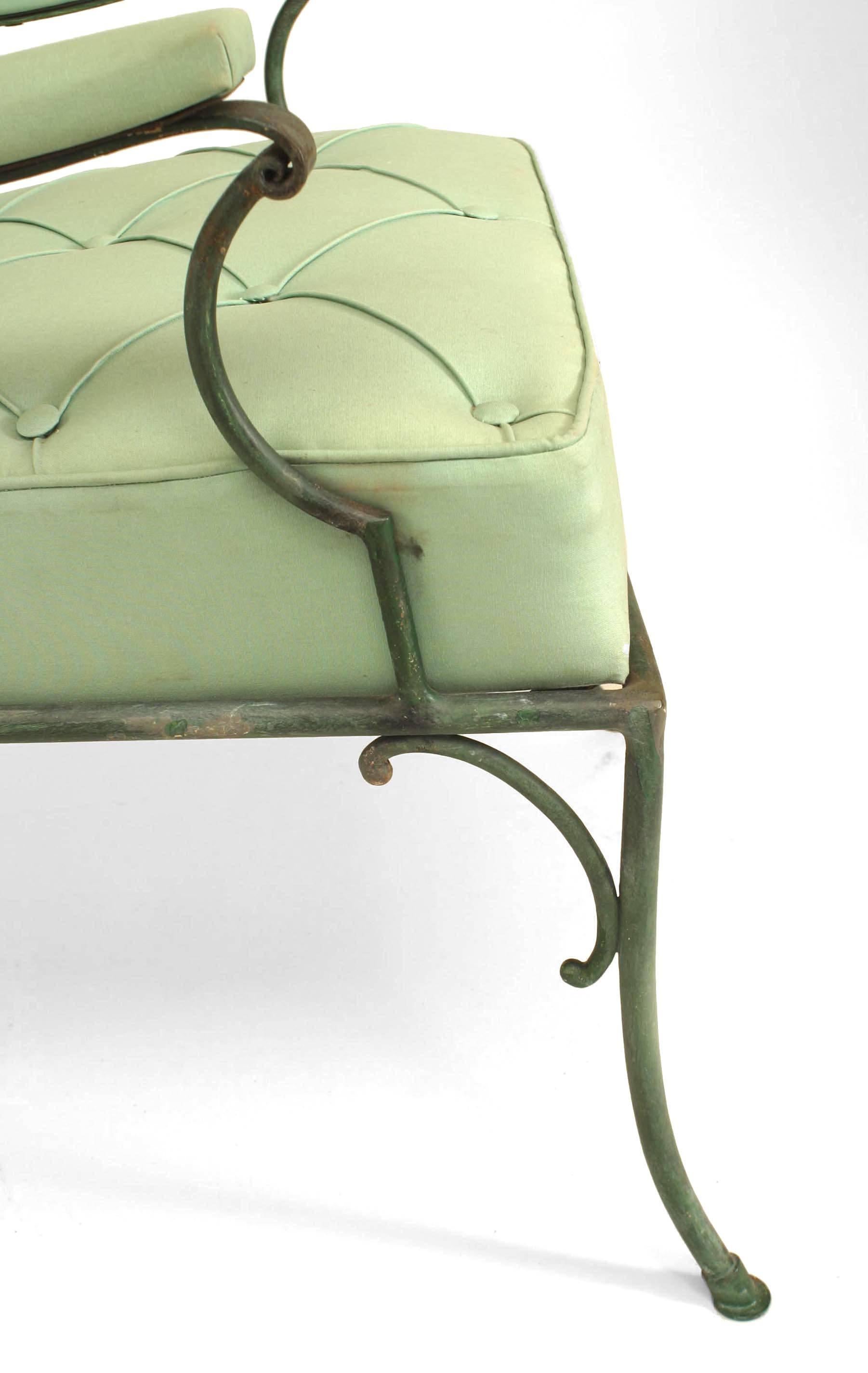 Pair of French Green Cushions Iron Armchairs For Sale 5