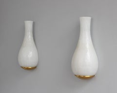 Pair of Fine French 1960's White "Craquele" Sconces by Jean Perzel