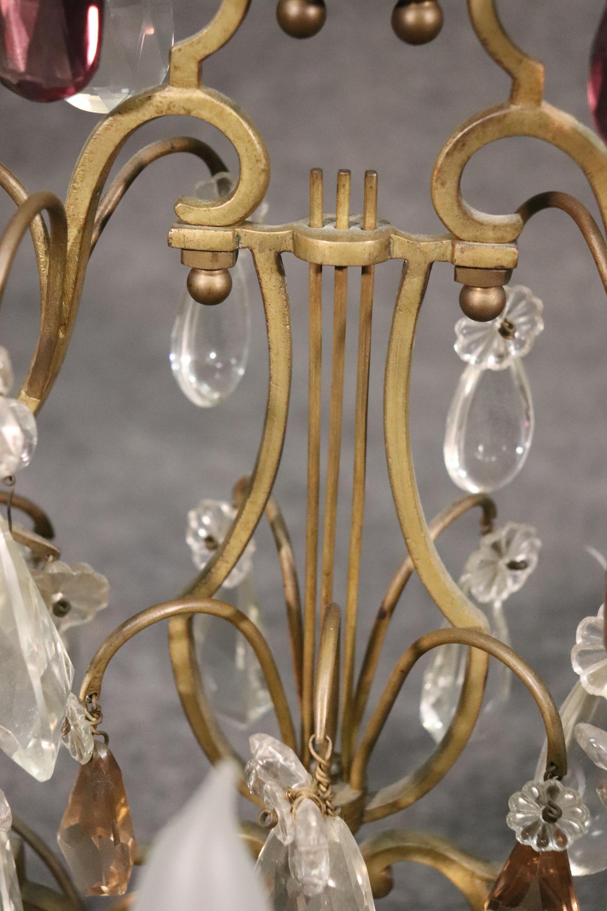 Pair of Fine French Amythest Colored and Clear Crystal Prism Candelabrum For Sale 5