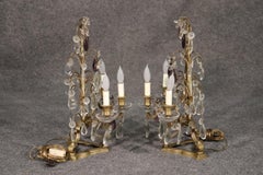 Pair of Fine French Amythest Colored and Clear Crystal Prism Candelabrum