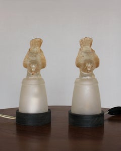 Pair of Fine French Art Deco Bird Night Lights in Molded Glass by Verlys