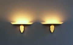 Pair of Fine French Art Deco Bronze and Cut Glass Sconces by Perzel