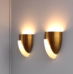 Pair of Fine French Art Deco Bronze and Glass Sconces by Jean Perzel