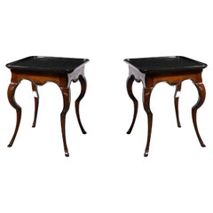 Pair of Fine French Art Deco Cabriole Legged End Tables w/ Sculptural Accents