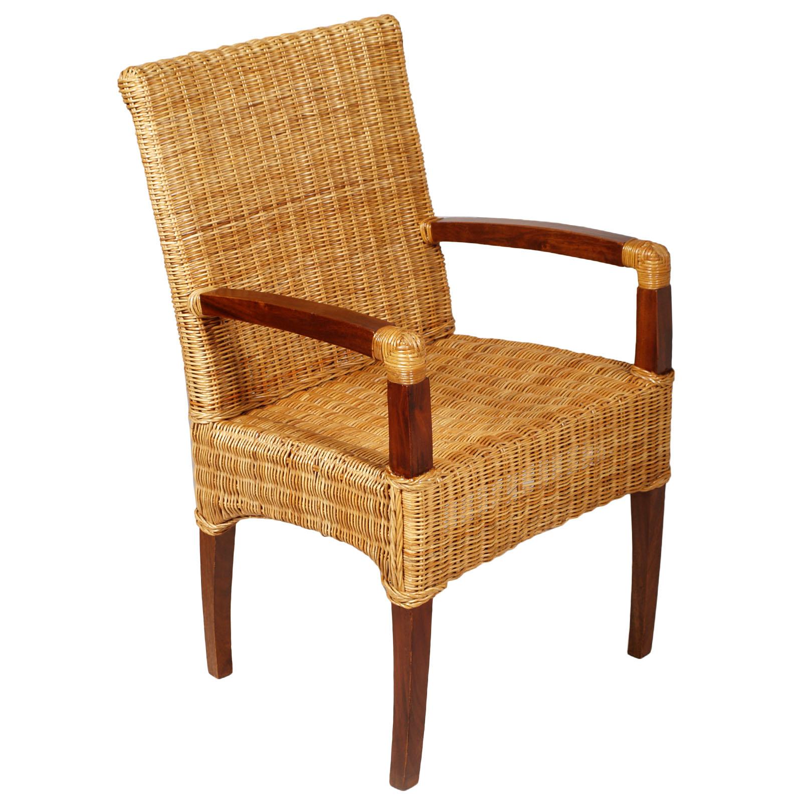 1930s Pair of fine French Art Deco chairs with armrest in the style of Jules Leleu in walnut and rattan, restored. Good conditions
Measures cm: H 46/93, W 55, D 55.