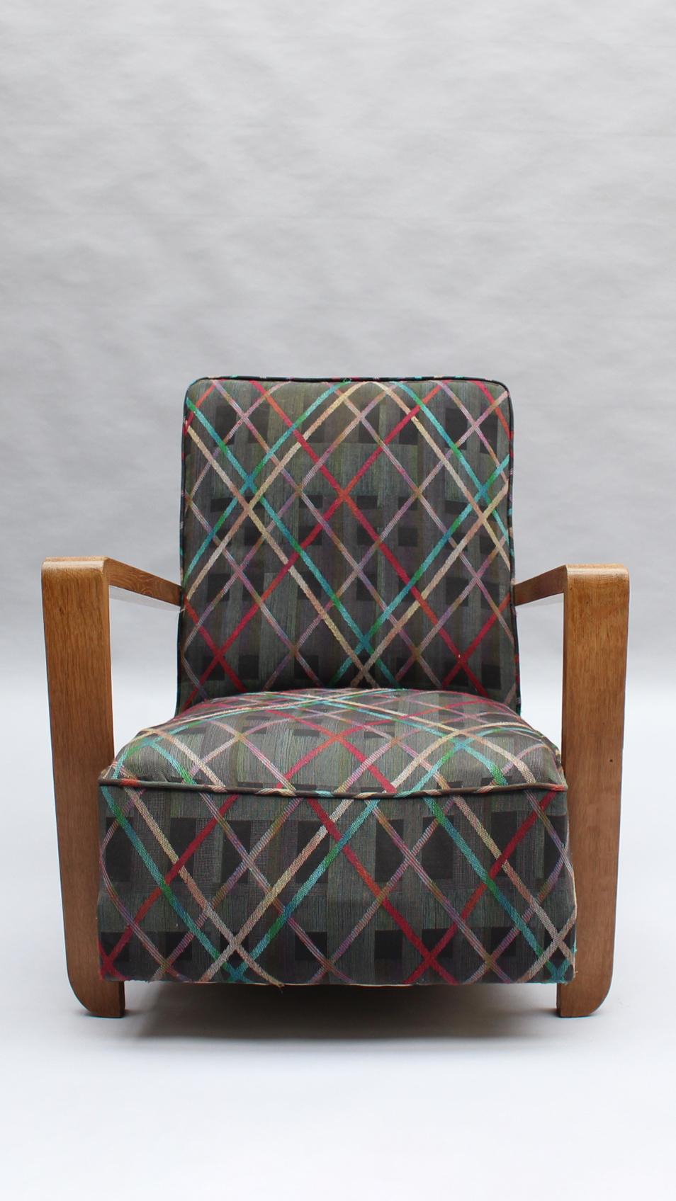 Fabric Pair of Fine French Art Deco Club Chairs For Sale