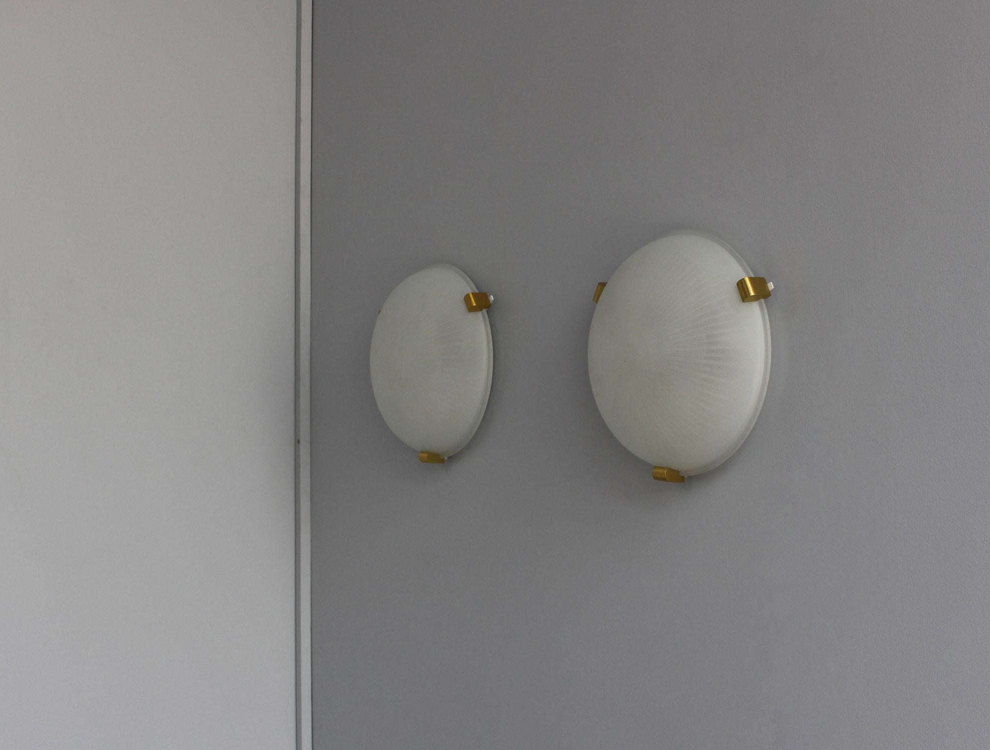 Pair of Fine French Art Deco Flush Mounts or Wall Sconces by Jean Perzel In Good Condition In Long Island City, NY