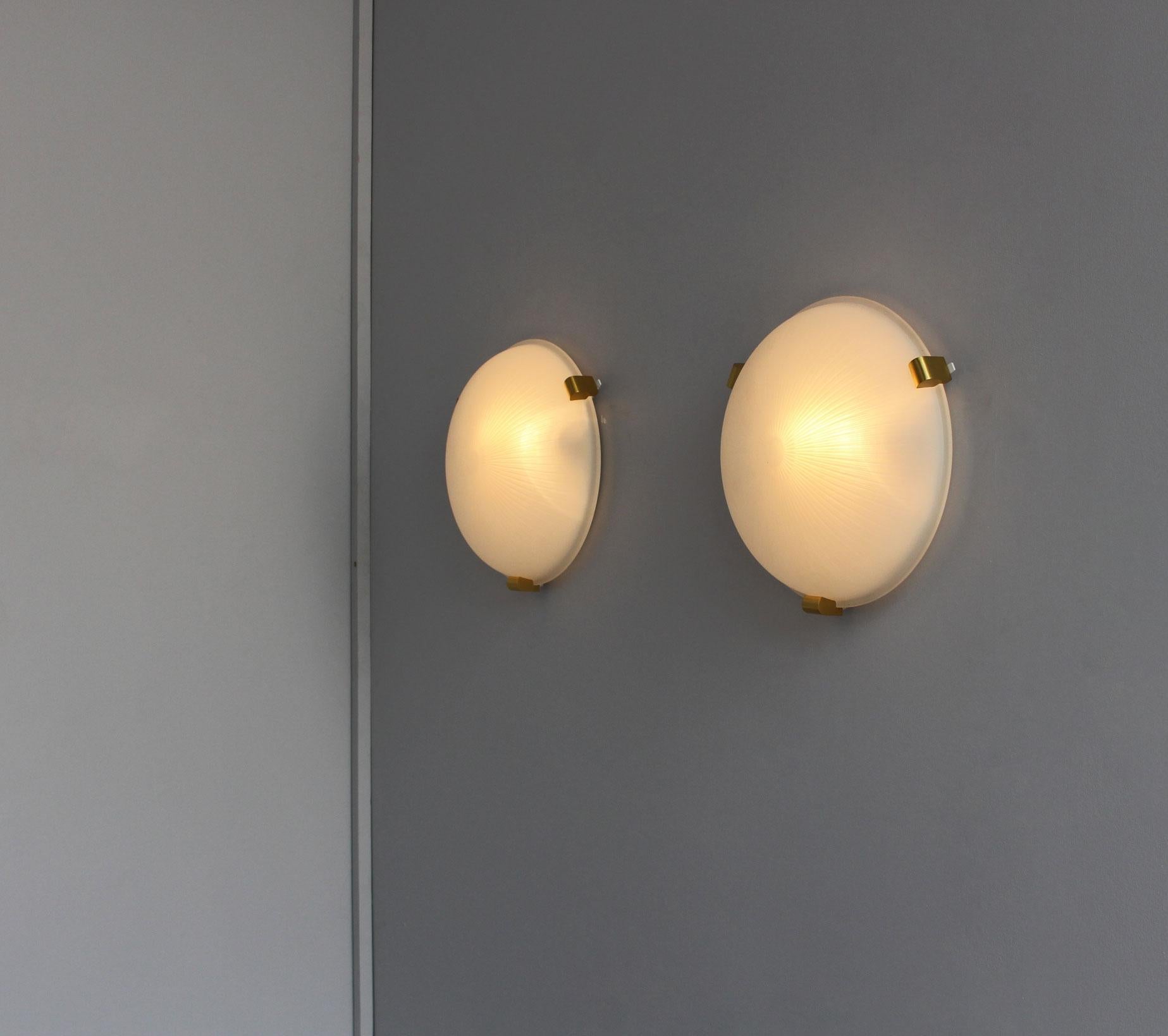 Mid-20th Century Pair of Fine French Art Deco Flush Mounts or Wall Sconces by Jean Perzel