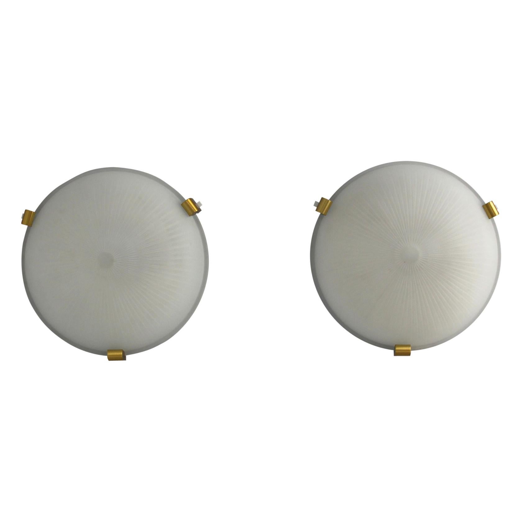 Pair of Fine French Art Deco Flush Mounts or Wall Sconces by Jean Perzel