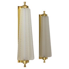 Pair of Fine French Art Deco Glass and Brass Sconces by Pierre Disderot