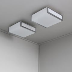 Coppia di splendide lampade da soffitto/parete in vetro e cromo in stile Art Déco francese, firmate Perzel