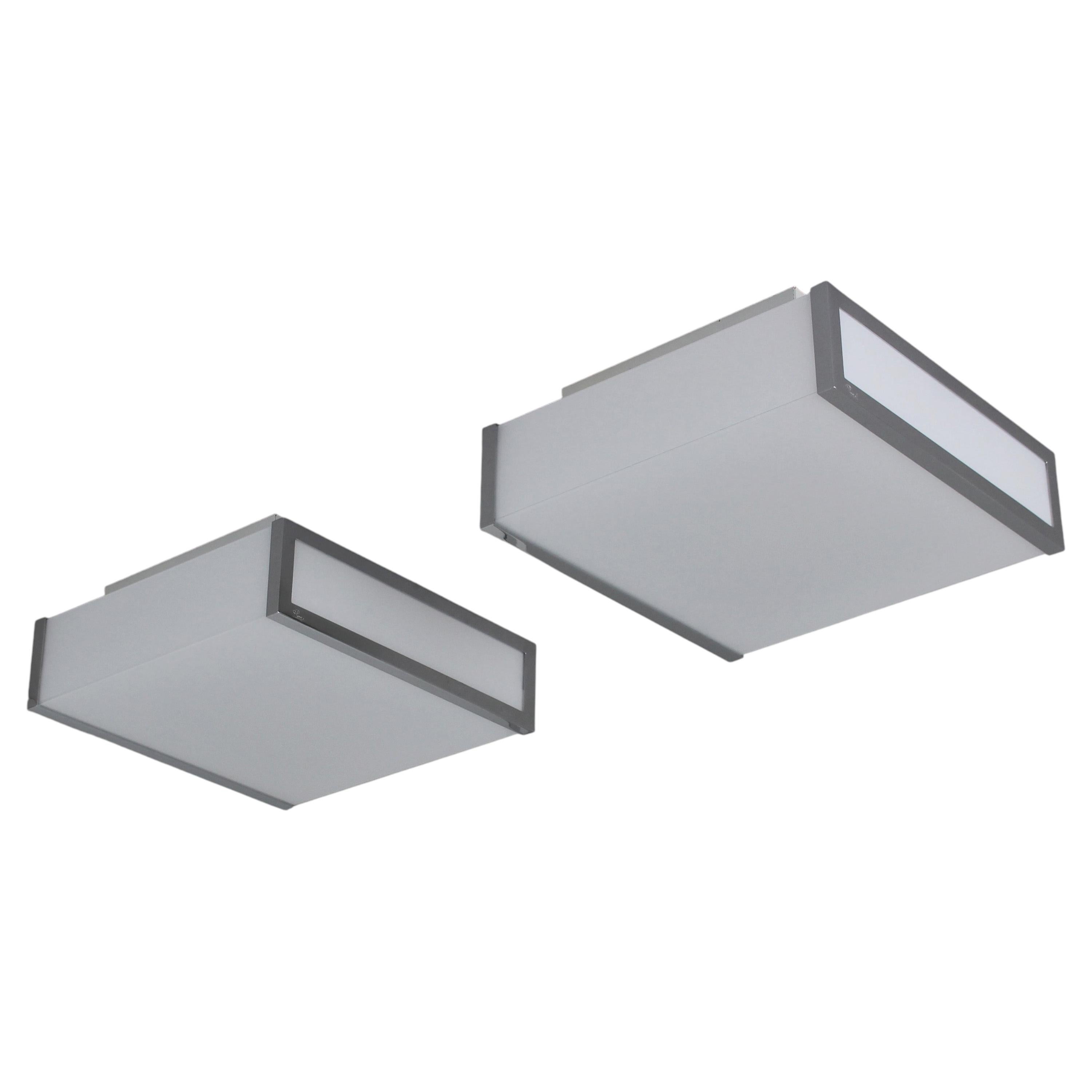 Pair of Fine French Art Deco Glass and Chrome Ceiling/Wall lights by Perzel