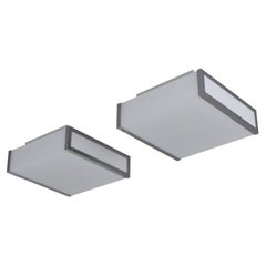 Coppia di splendide lampade da soffitto/parete in vetro e cromo in stile Art Déco francese, firmate Perzel