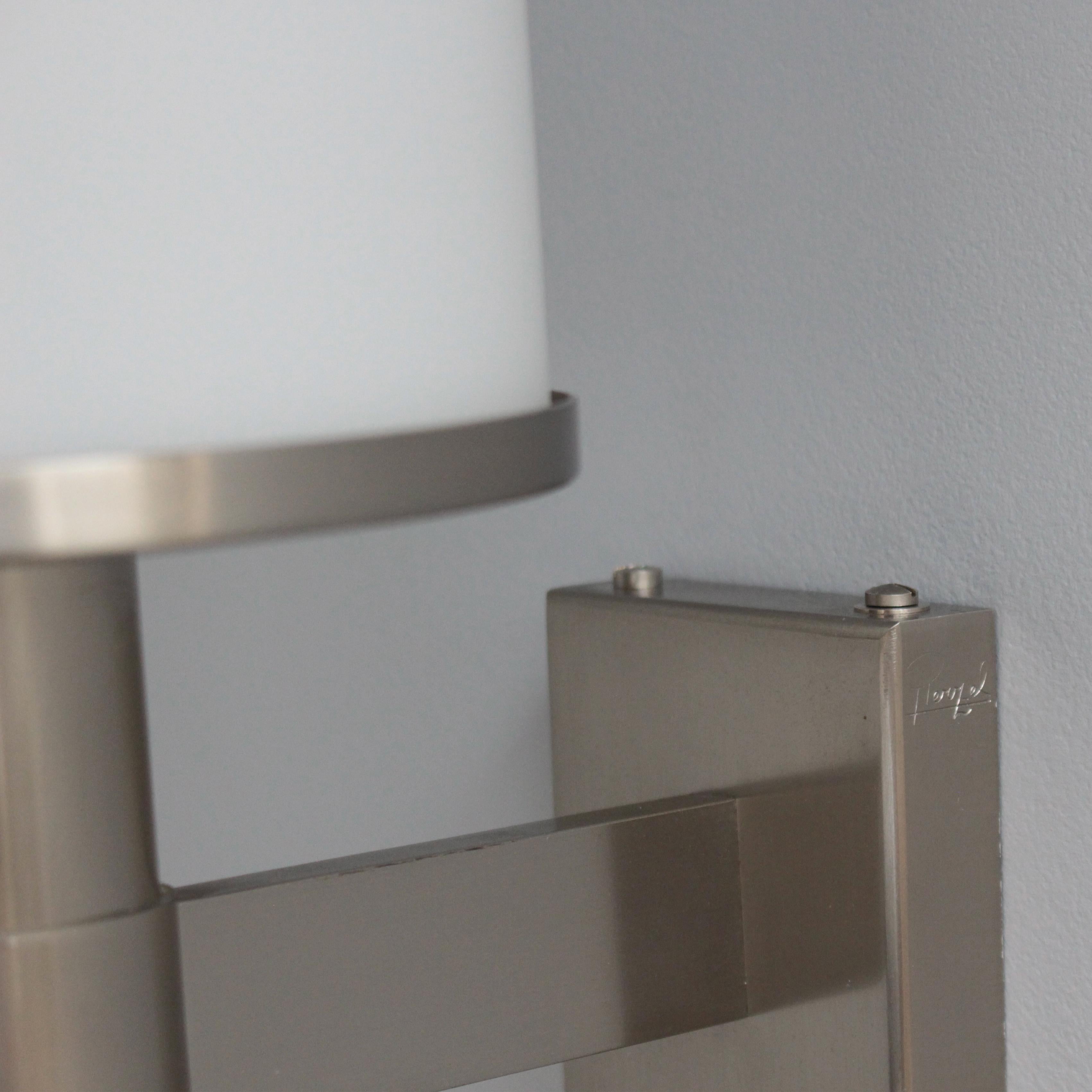 Pair of Fine French Art Deco Glass and Nickel Sconces by Atelier Jean Perzel For Sale 6
