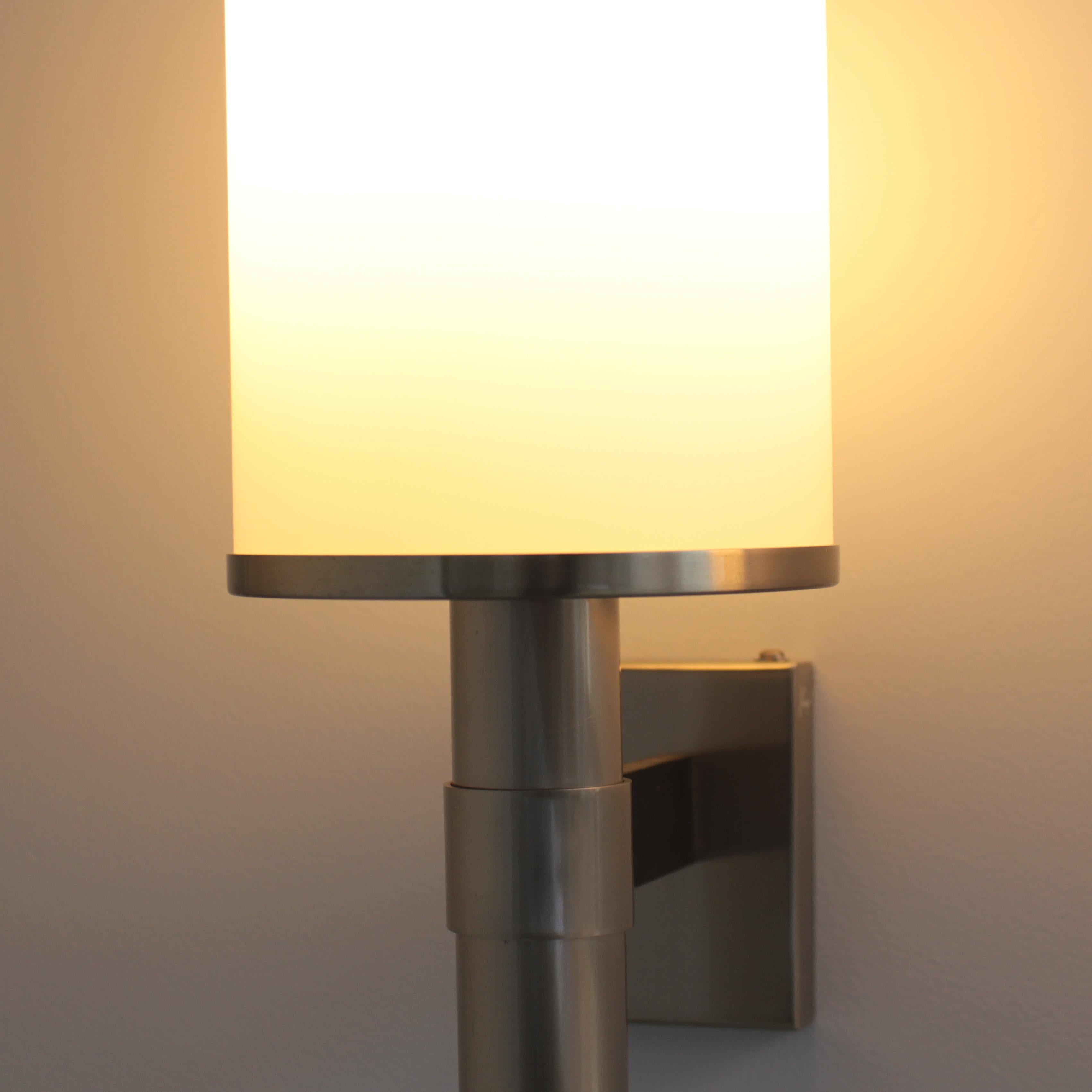 Pair of Fine French Art Deco Glass and Nickel Sconces by Atelier Jean Perzel For Sale 3