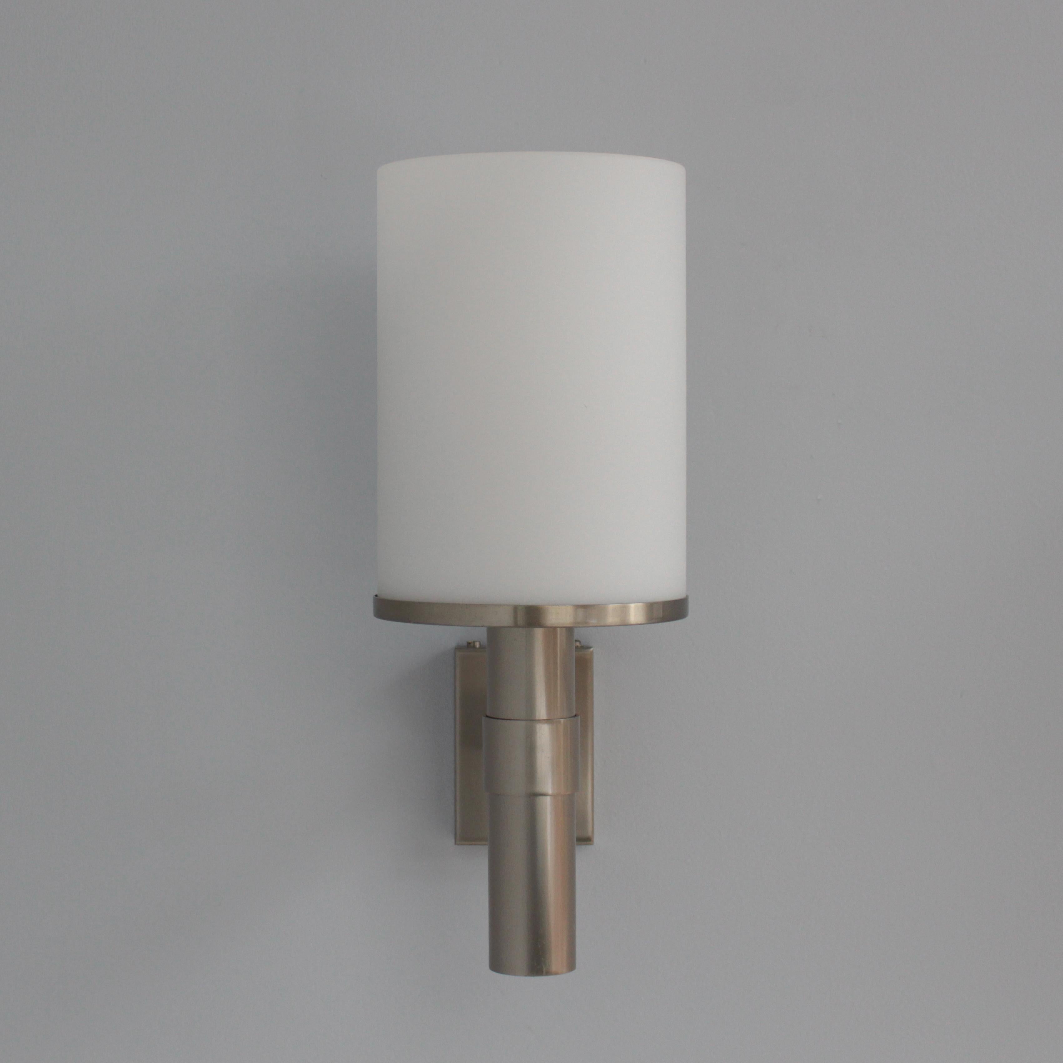 Pair of Fine French Art Deco Glass and Nickel Sconces by Atelier Jean Perzel For Sale 4