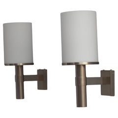 Pair of Fine French Art Deco Glass and Nickel Sconces by Atelier Jean Perzel