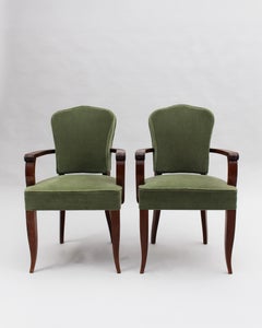 Pair of Fine French Art Deco Mahogany Armchairs by Gaston Poisson