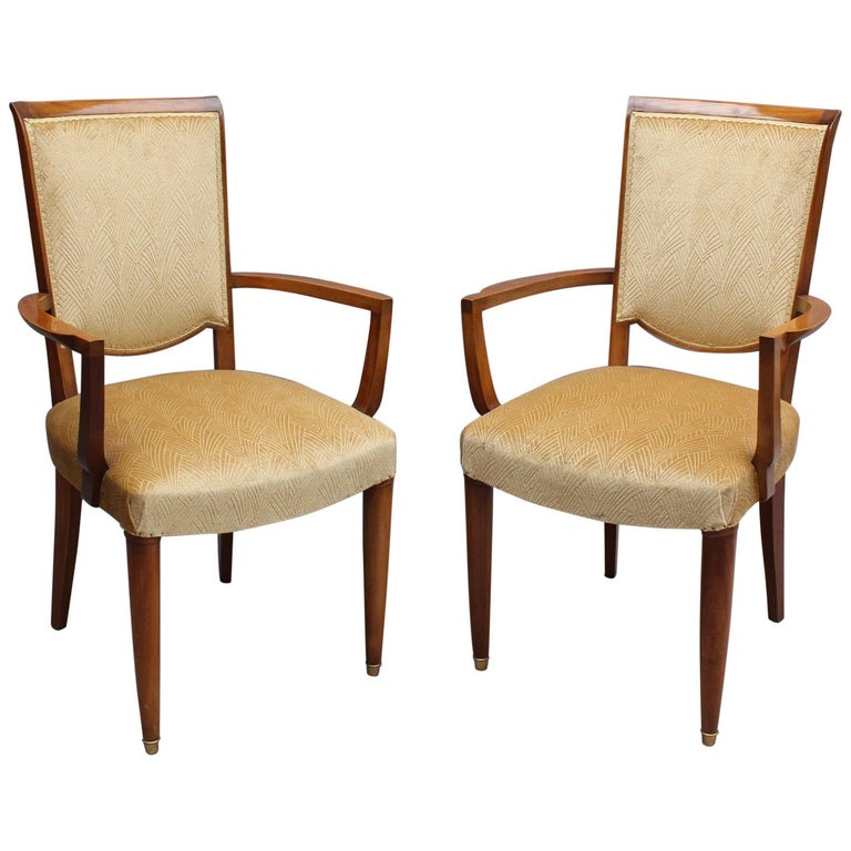 Pair of Fine French Art Deco Mahogany Armchairs by Jules Leleu For Sale