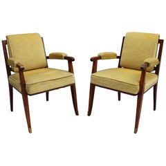 Pair of Fine French Art Deco Mahogany Armchairs by Jules Leleu