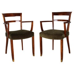 Pair of Fine French Art Deco Mahogany Armchairs by Jules Leleu