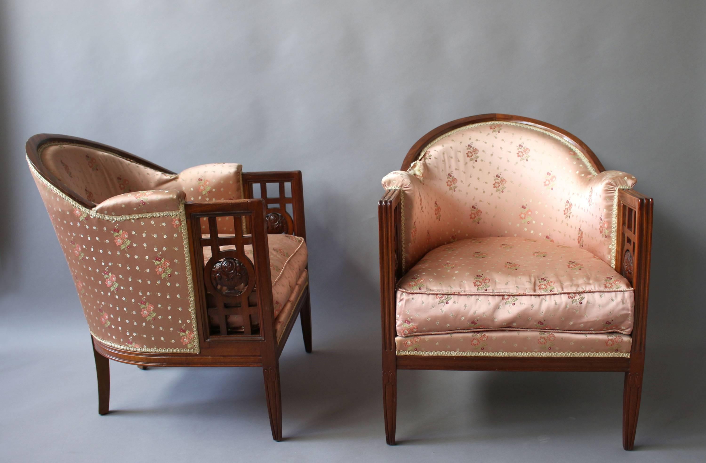 Pair of Fine French Art Deco Mahogany Armchairs by Paul Follot 8
