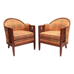 Pair of Fine French Art Deco Mahogany Armchairs by Paul Follot