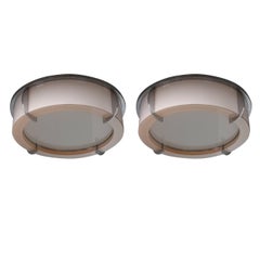 Paire de montures encastrées Art Déco françaises en verre rose et blanc par Perzel