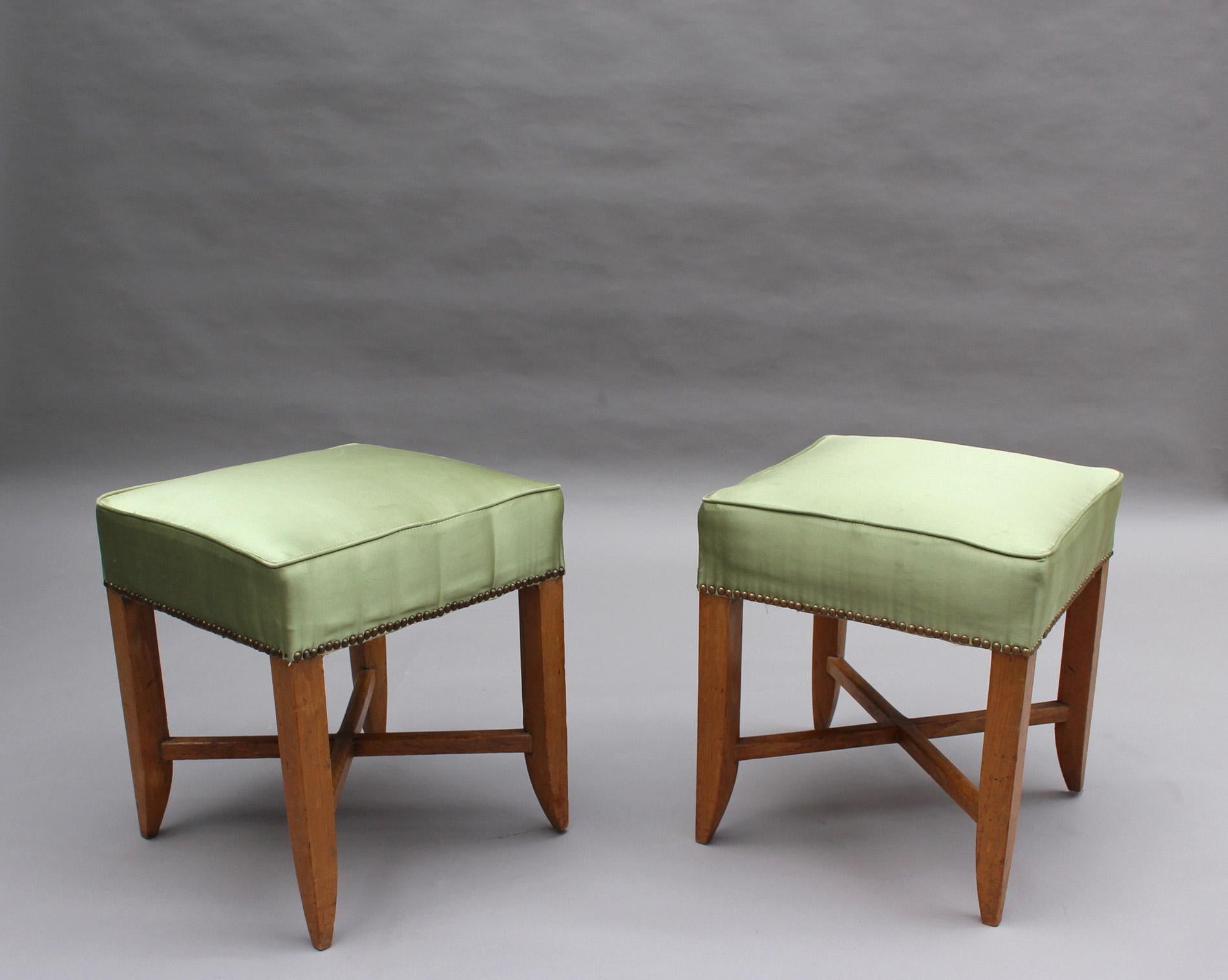 Pair of Fine French Art Deco Stools In Good Condition For Sale In Long Island City, NY