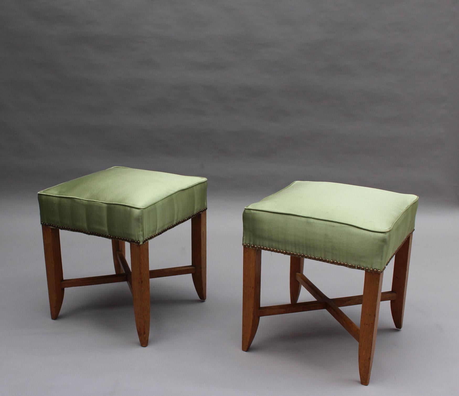 Mid-20th Century Pair of Fine French Art Deco Stools For Sale