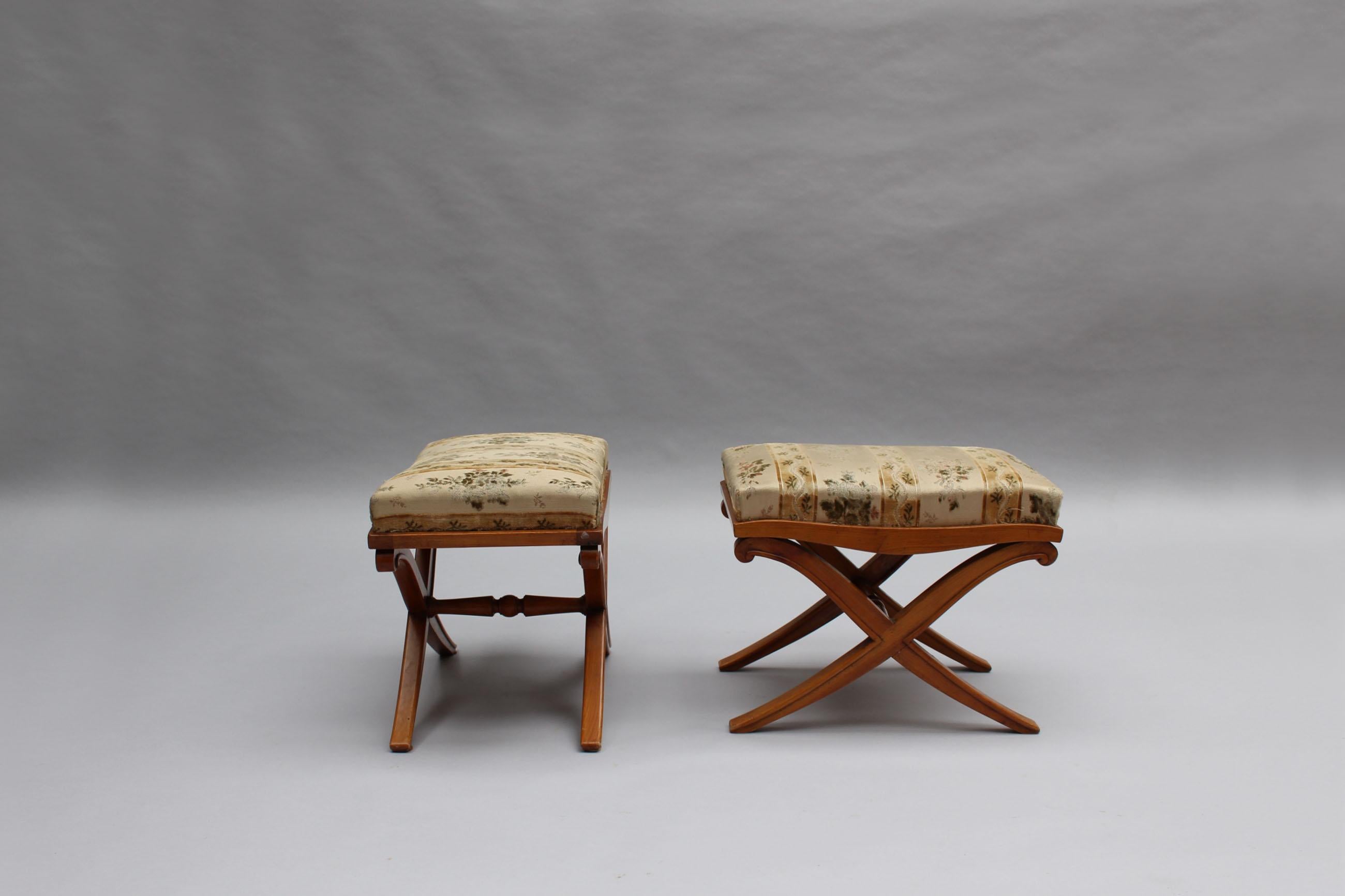 Pair of Fine French Art Deco X-Form Stools In Good Condition In Long Island City, NY