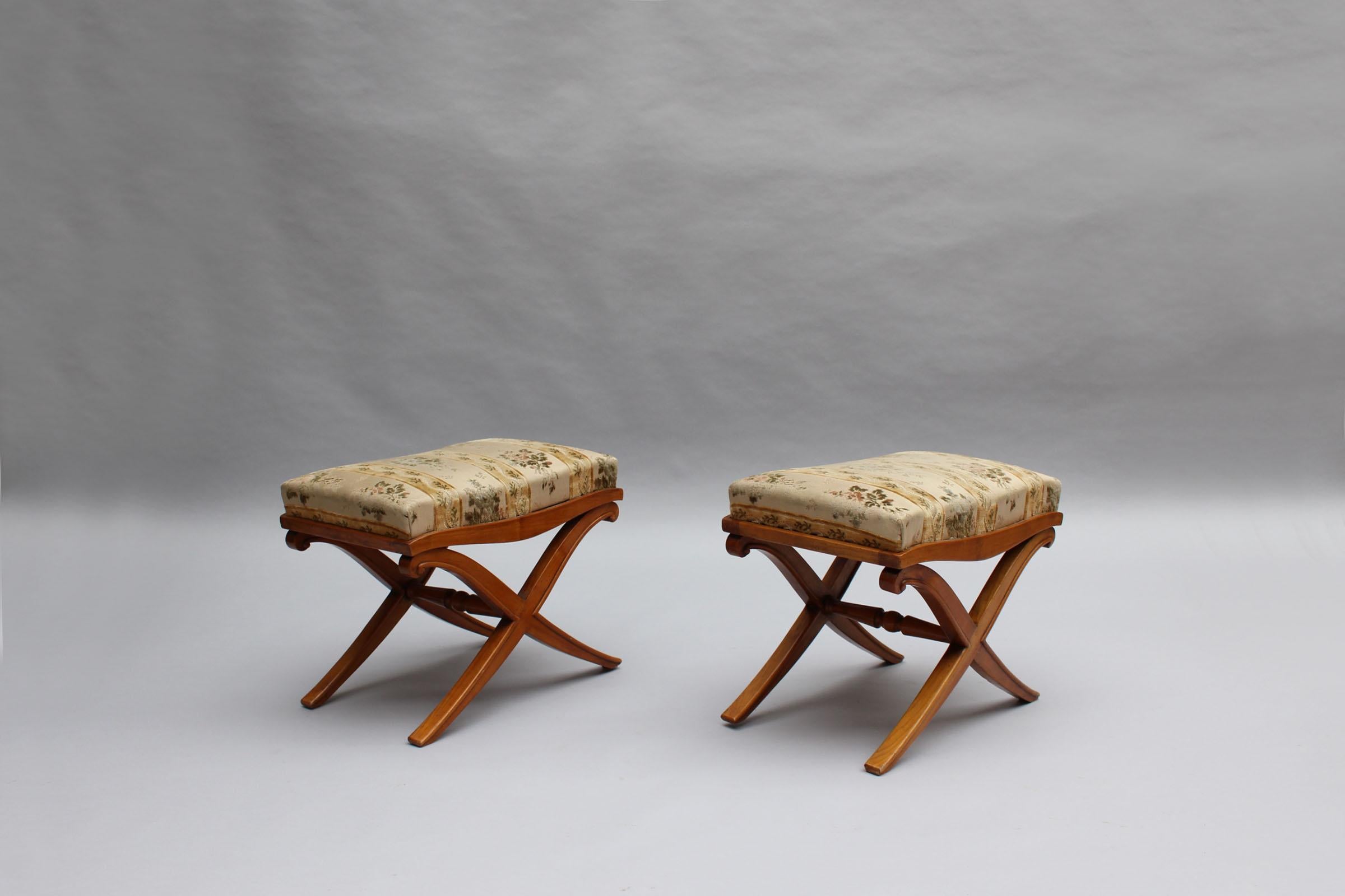 Wood Pair of Fine French Art Deco X-Form Stools