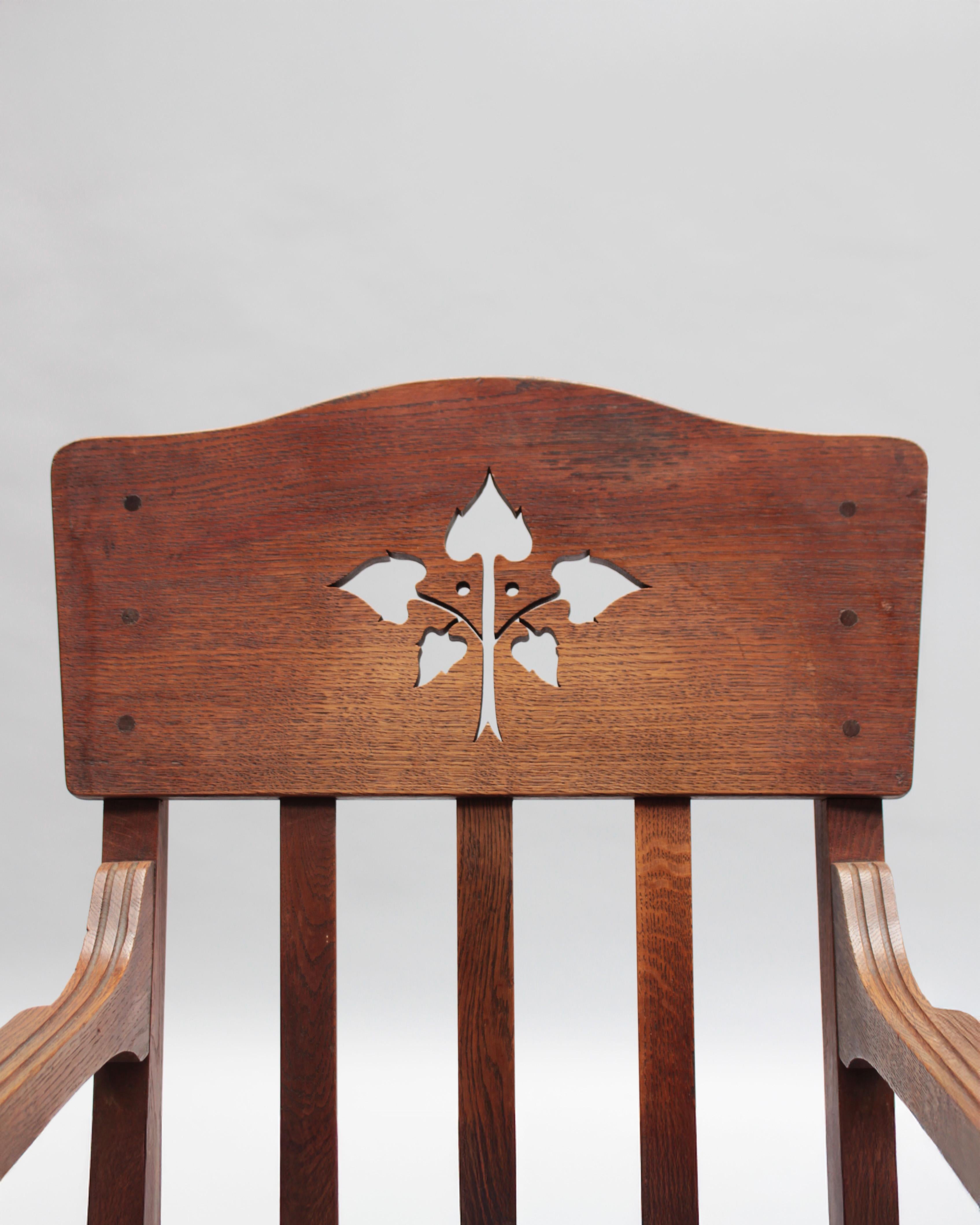 Pair of Fine French Art Nouveau Solid Oak Armchairs by Leon Jallot For Sale 5