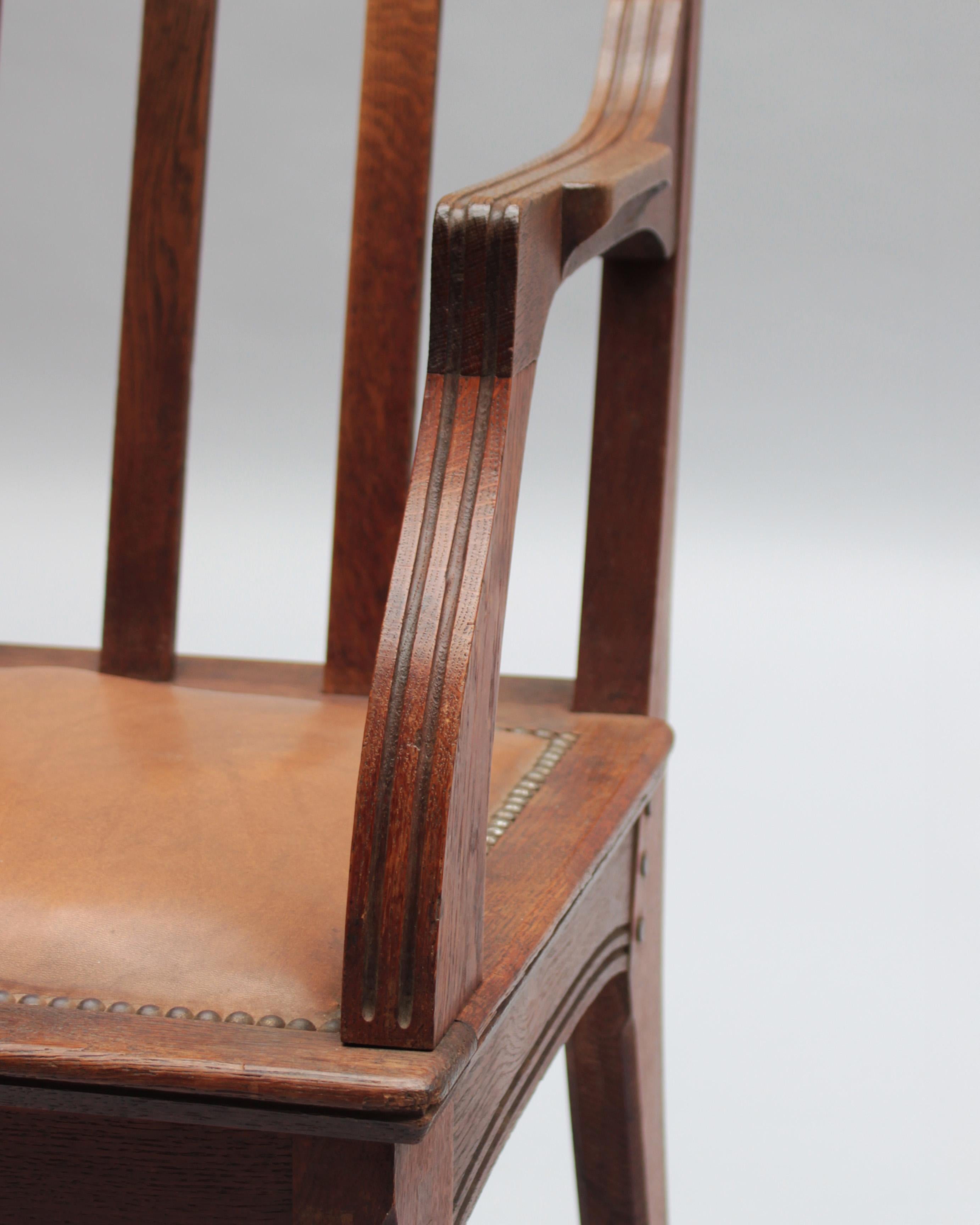 Pair of Fine French Art Nouveau Solid Oak Armchairs by Leon Jallot For Sale 7