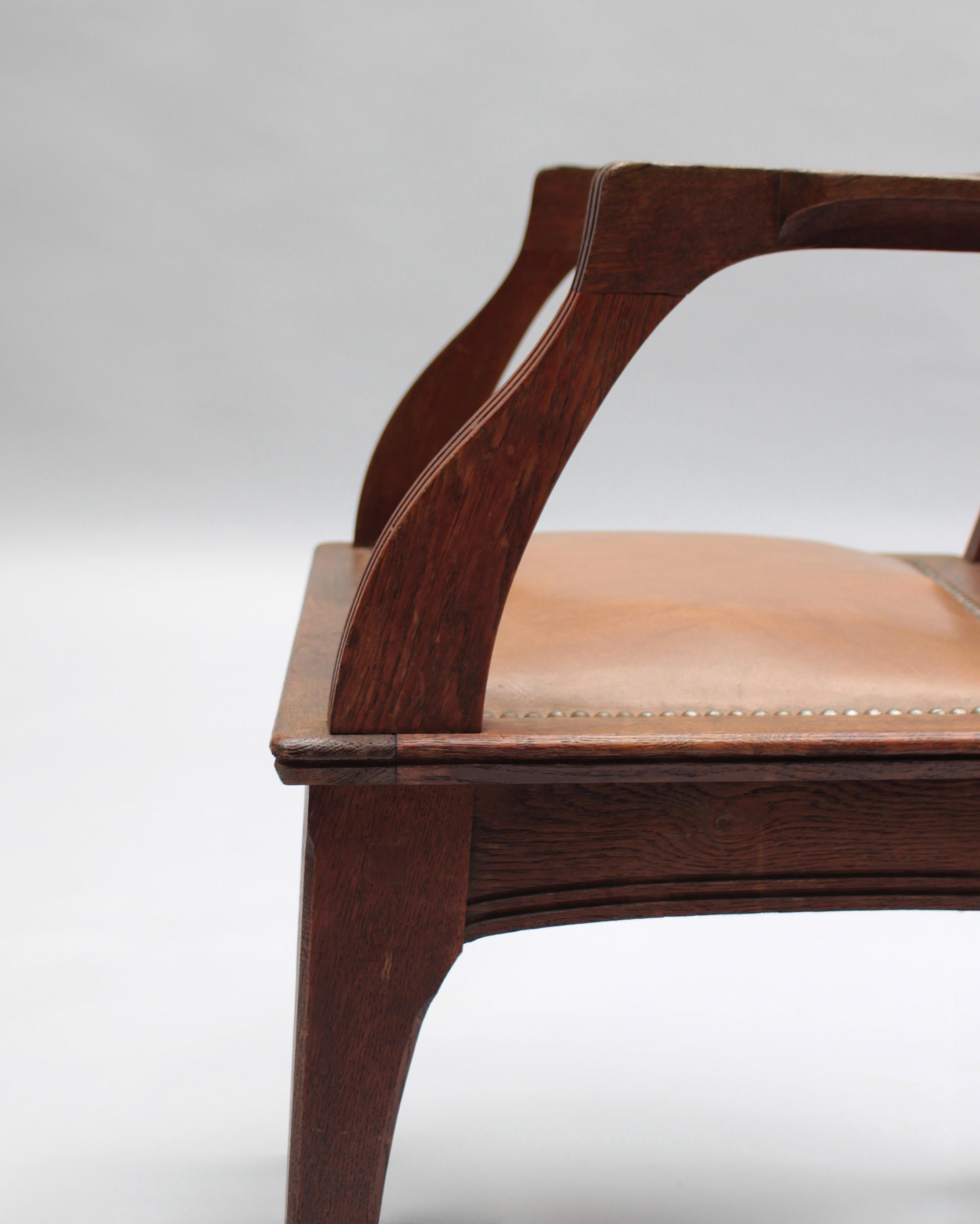 Pair of Fine French Art Nouveau Solid Oak Armchairs by Leon Jallot For Sale 10