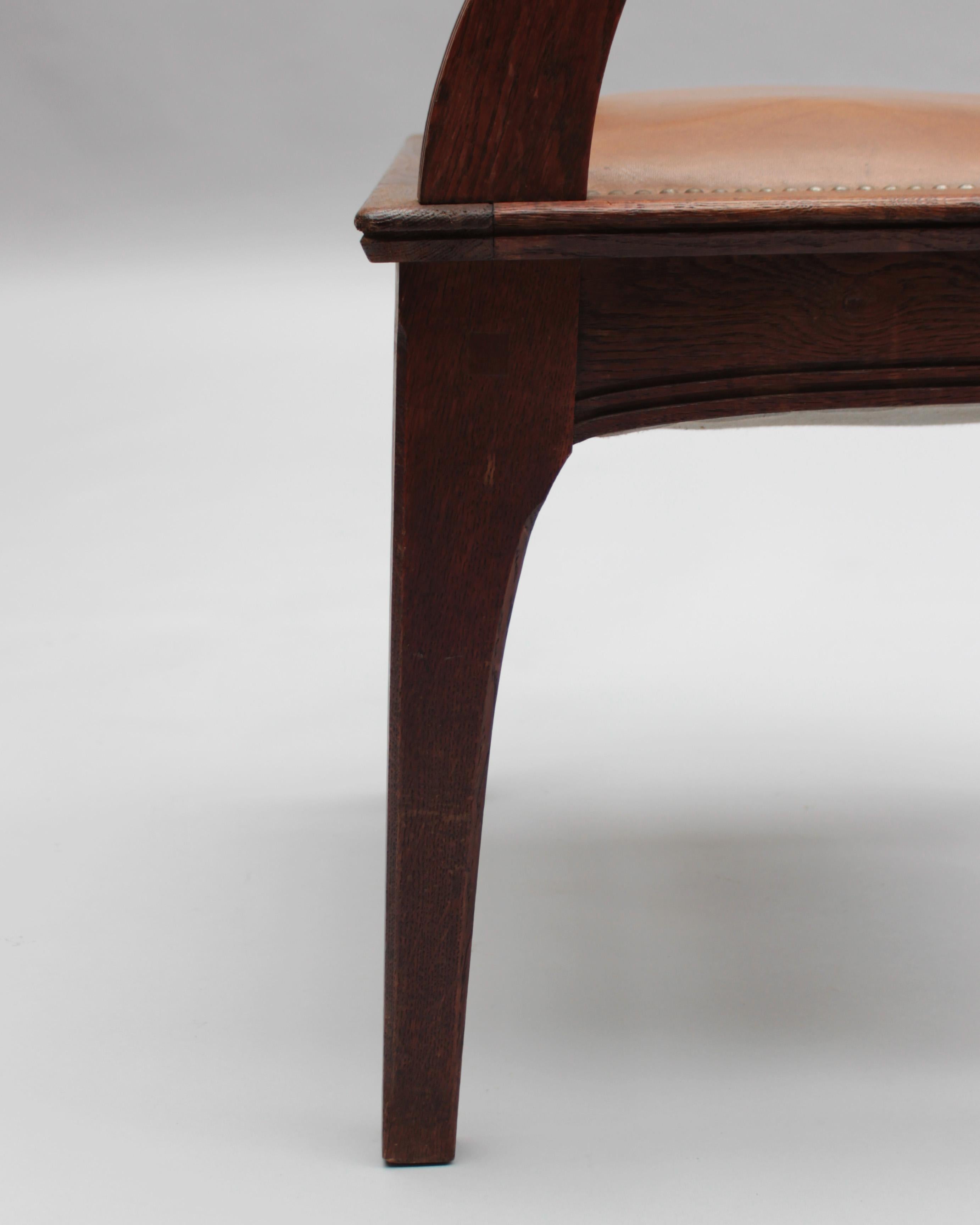 Pair of Fine French Art Nouveau Solid Oak Armchairs by Leon Jallot For Sale 11