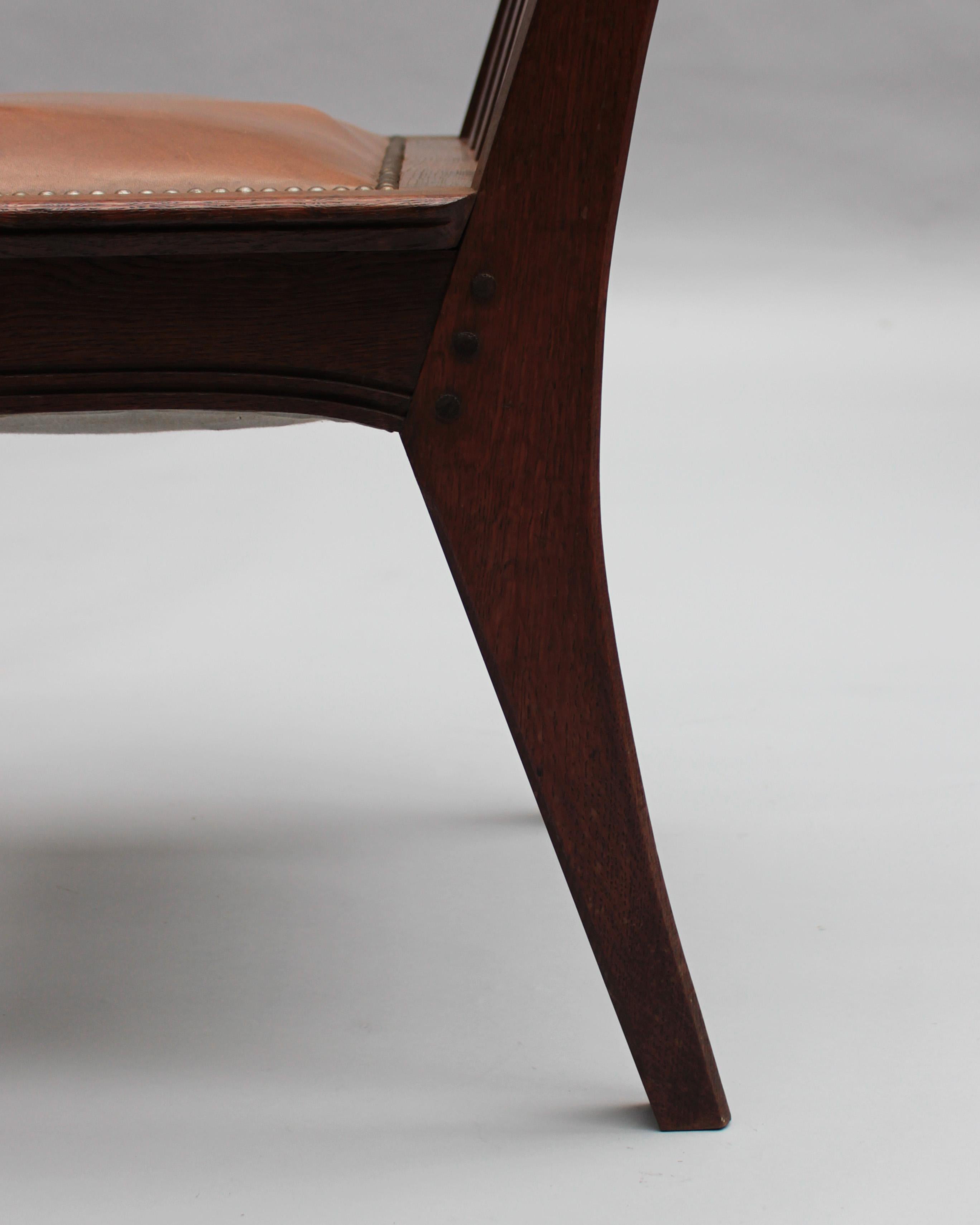 Pair of Fine French Art Nouveau Solid Oak Armchairs by Leon Jallot For Sale 12
