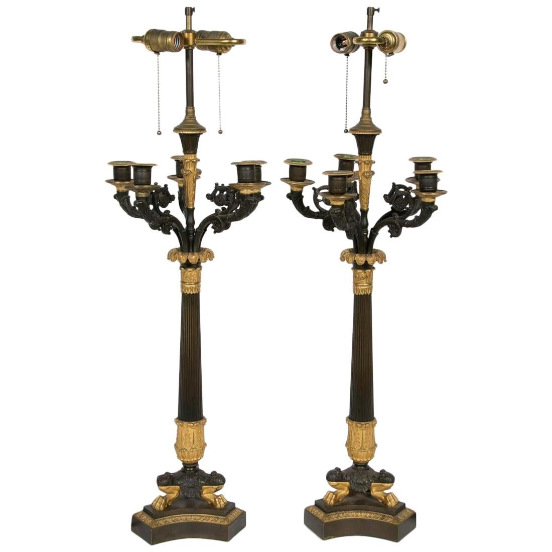 Pair of Fine French Charles X Candelabra Lamps For Sale